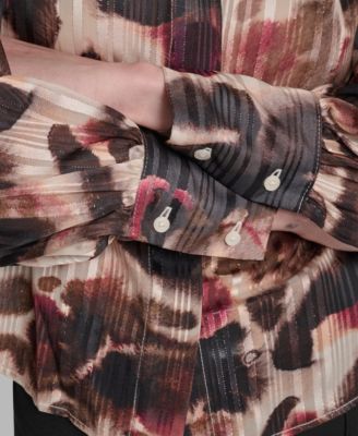 Women's Covered Placket Long Balloon Sleeve Woven Blouse