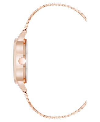 Women's Quartz Capital Navy and Rose Gold-Tone Stainless Steel Mesh Watch, 34mm