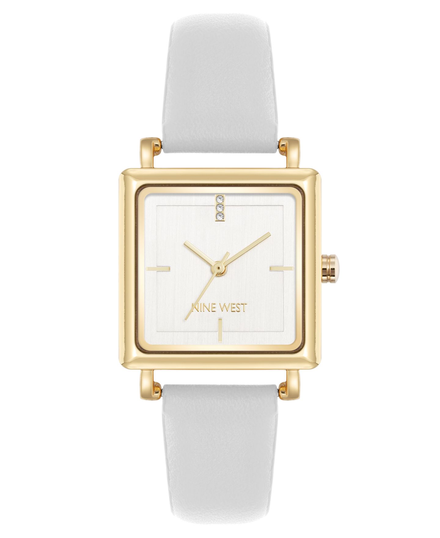 Женские часы Nine West Quartz White Leather and Gold-Tone Watch, 29mm — фото 1