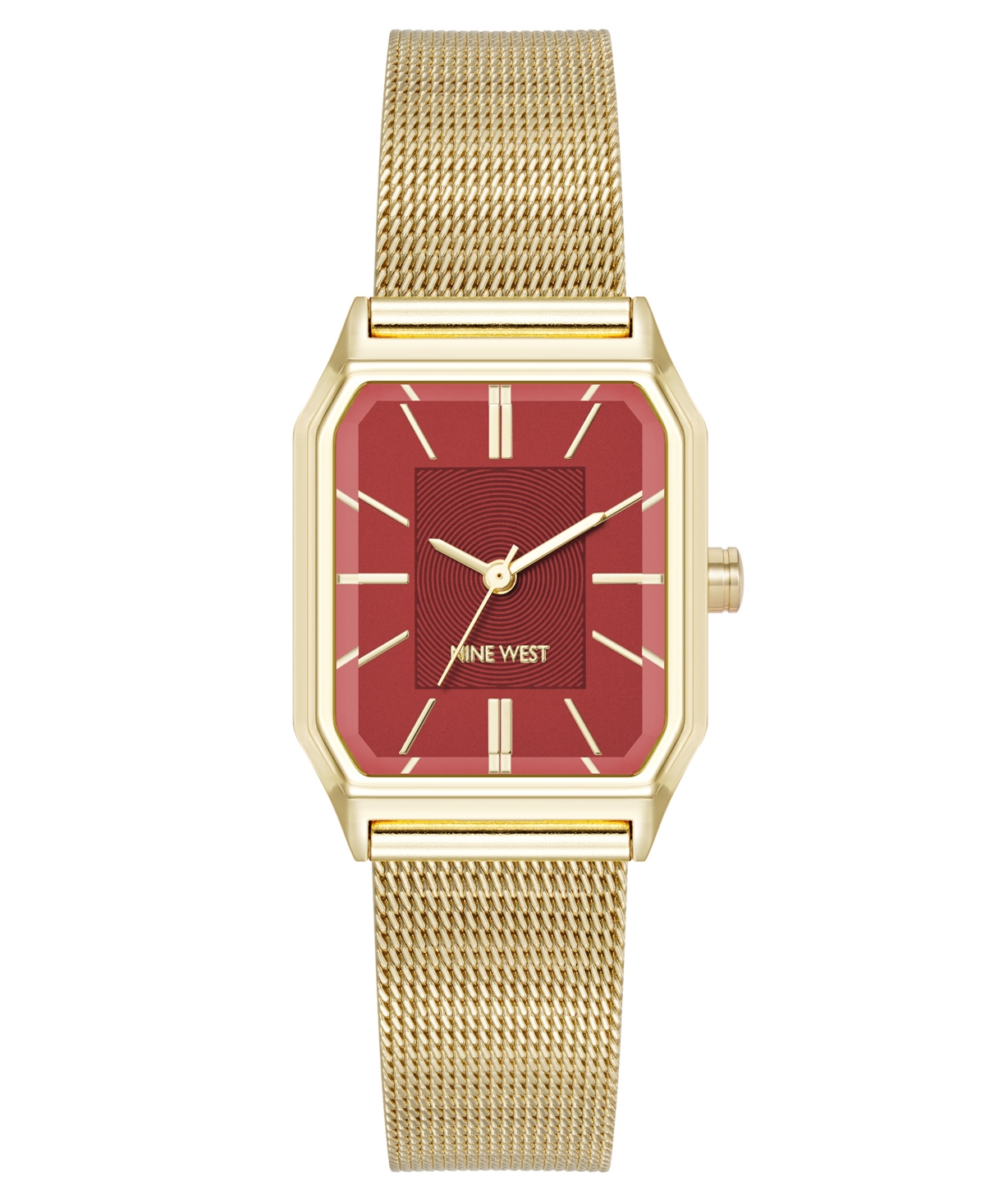Nine West Women's Quartz Faceted Burgundy And Gold-tone Stainless Steel Mesh Watch, 26mm