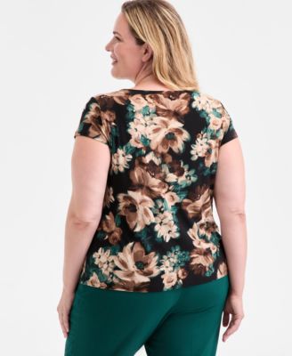 Plus Size Printed Cowlneck Blouse