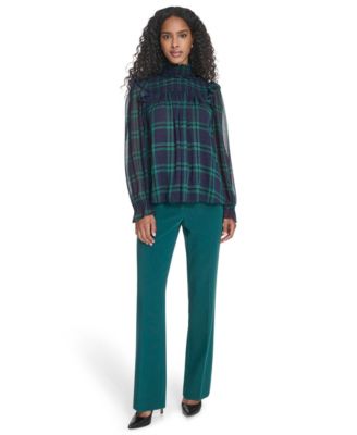 Women's Plaid Peasant Mock Neck Top