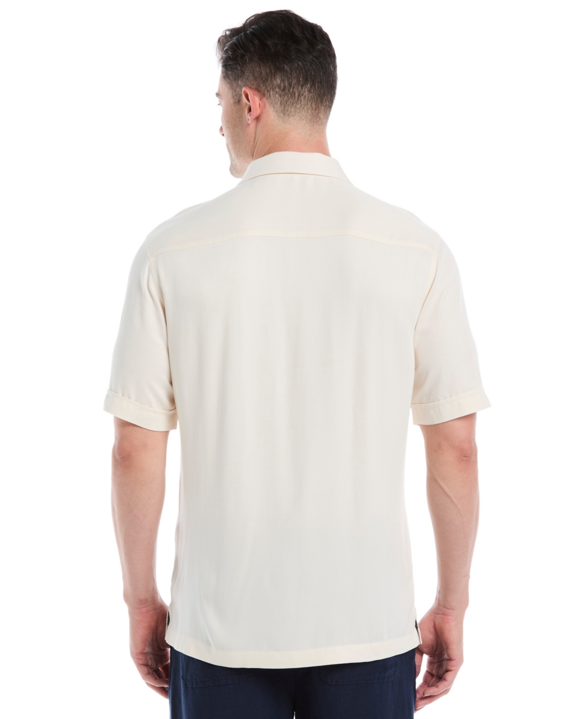 Cubavera Men's Embroidered L-shape Short Sleeve Button Down Shirt In Neutral