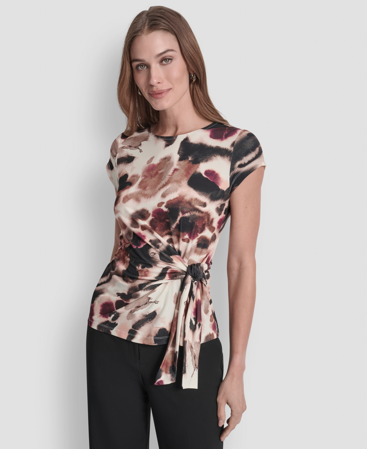 Dkny Women's Short Sleeve Printed Jersey Knit Top