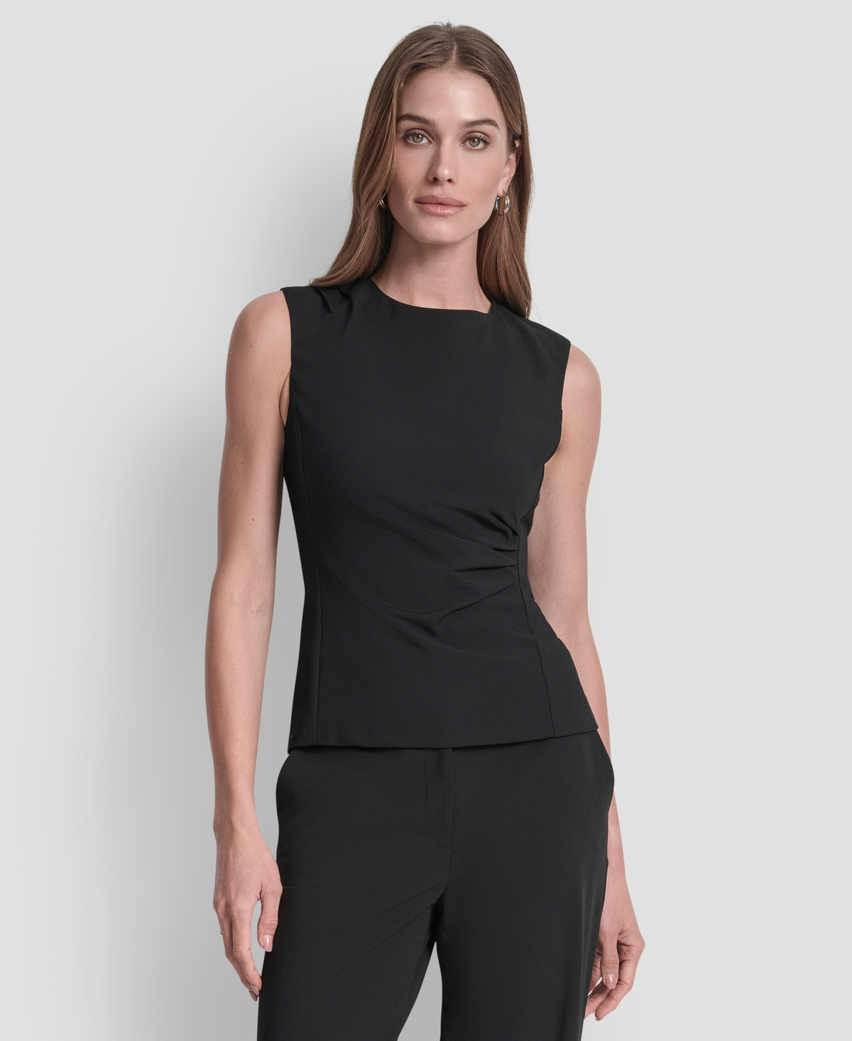 Dkny Women's Ruched Side Structured Sleeveless Top In Black
