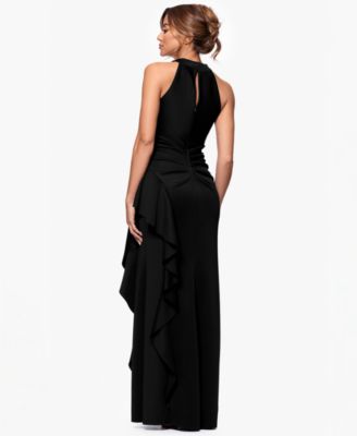 Petite Ruffled Halter Gown