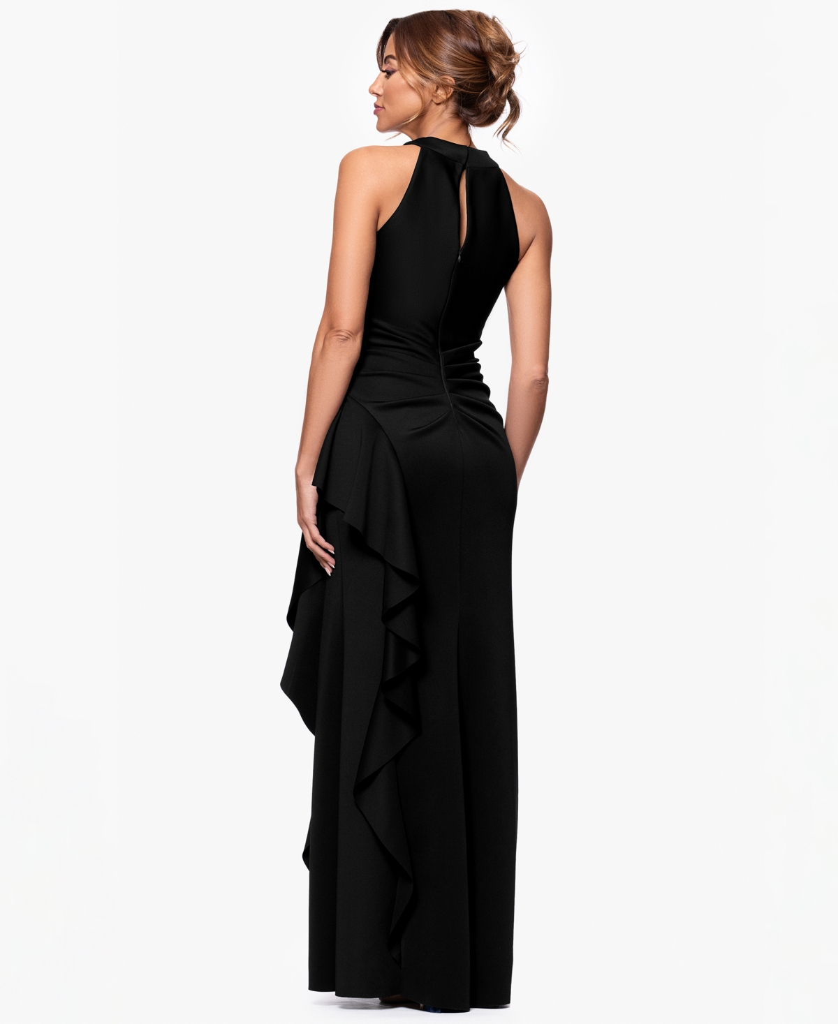 Xscape Petite Ruffled Halter Gown In Multi