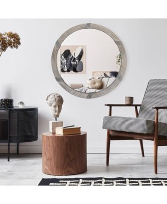 30.75" Wood Wall Mirror, Round Mirror for Wall Living Room, Natural