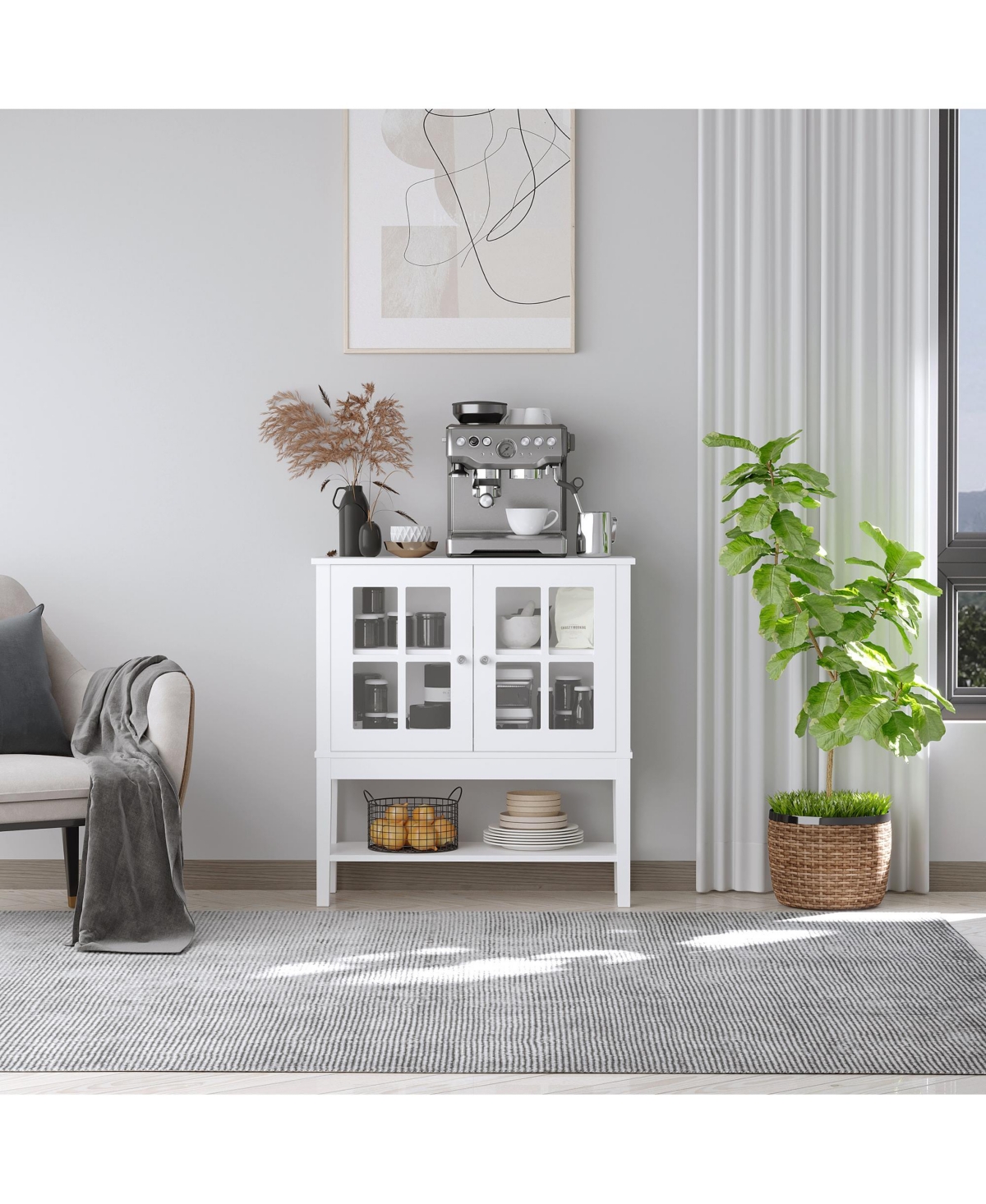Homcom Modern Kitchen Solid Storage Sideboard Cabinet w/Glass Doors,