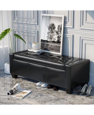 Modern Ottoman Bench Seat Faux Leather Sofa Shoe Storage Footrest