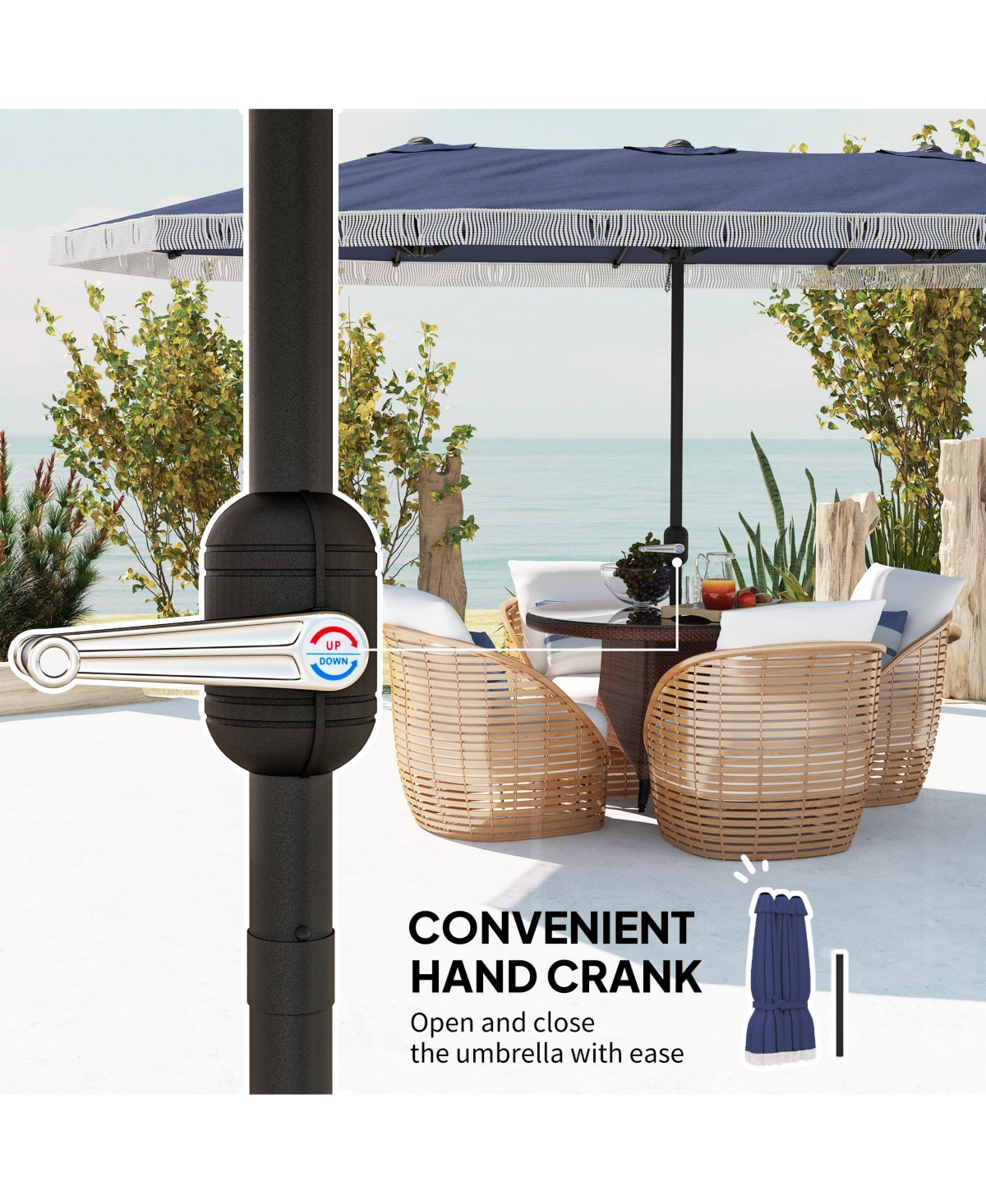 Outsunny 15ft UPF30+ Extra Large Patio Umbrella Market Umbrella, Dark
