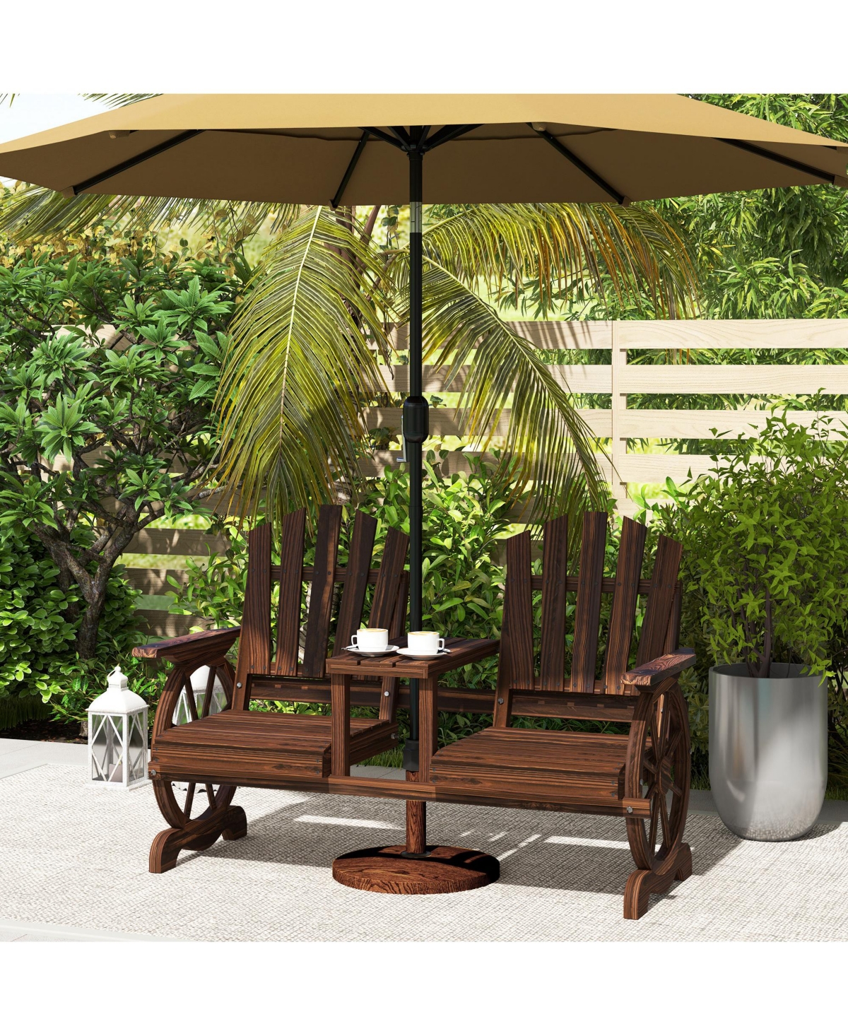 Outsunny Wooden Garden Bench with Table, 2-Seat Outdoor