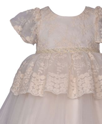 Baby Girls Embroidered Lace Peplum Party Dress