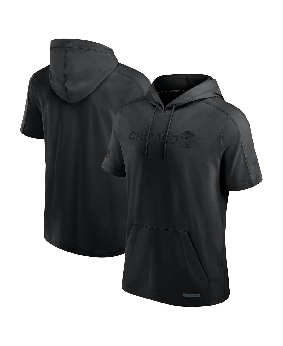 Men's Black Chicago Blackhawks Authentic Pro Road Lightweight Short Sleeve Pullover Hoodie - Black
