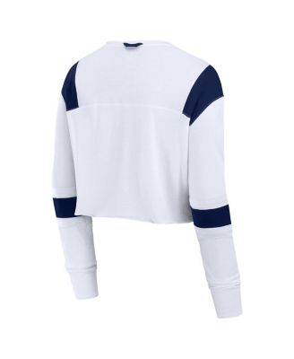Women's White Seattle Seahawks Stretch Cropped Fashion Long Sleeve T-Shirt