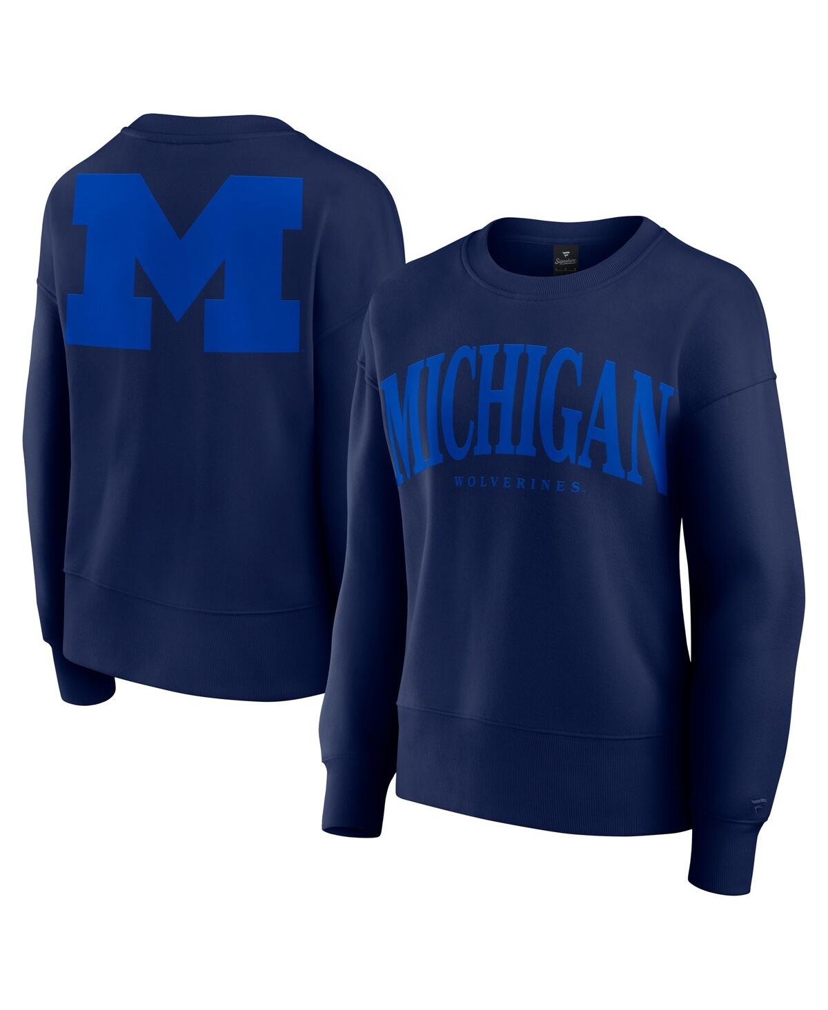 Women's Navy Michigan Wolverines Supersoft Flow Fleece Pullover Sweatshirt - Navy