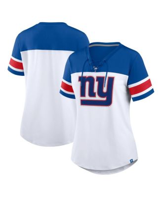 Fanatics - Women's White/Royal New York Giants Athena Rhinestone Lace-Up V-Neck T-Shirt