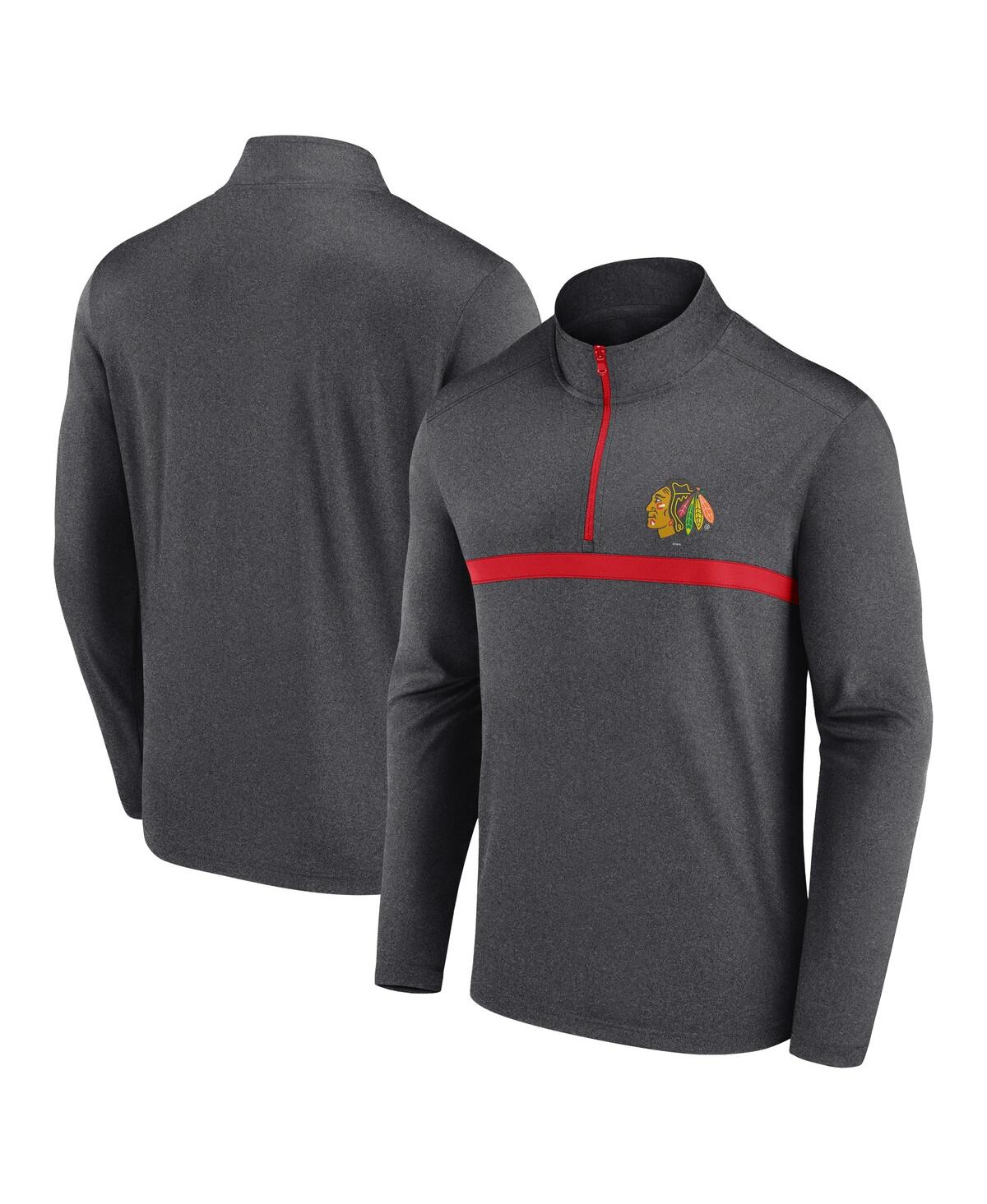 Men's Heather Charcoal Chicago Blackhawks Head-to-Head Raglan Quarter-Zip Sweatshirt - Heather Charcoal