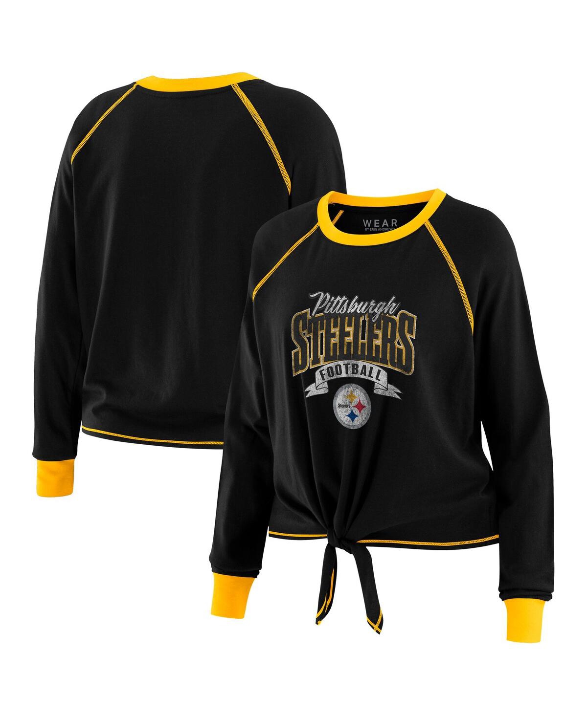 Women's Black/Gold Pittsburgh Steelers Tie-Front Long Sleeve Top - Black, Gold