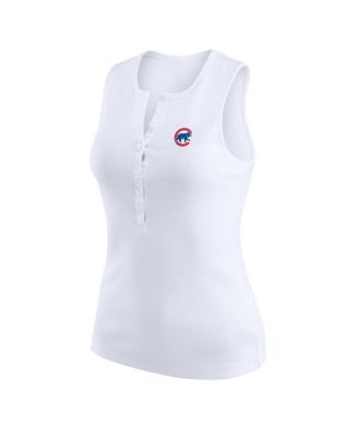Women's White Chicago Cubs Rib-Knit Henley Tank Top