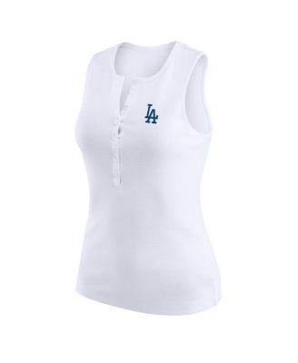 Women's White Los Angeles Dodgers Rib-Knit Henley Tank Top