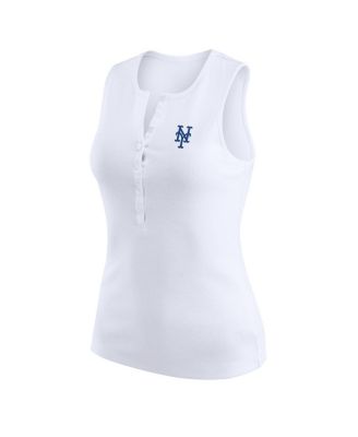 Women's White New York Mets Rib-Knit Henley Tank Top