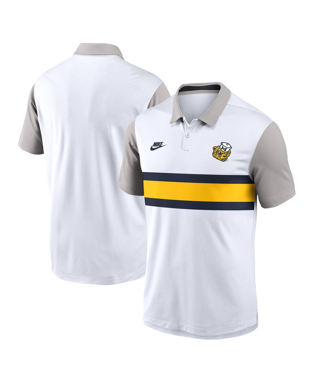 Men's White/Gray Michigan Wolverines Athletic Prep Legacy Logo Vapor Performance Polo Shirt - White, Gray