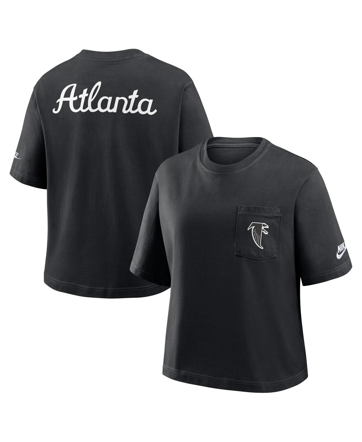 Nike Women's Black Atlanta Falcons Rewind Pocket Boxy T-shirt In Black