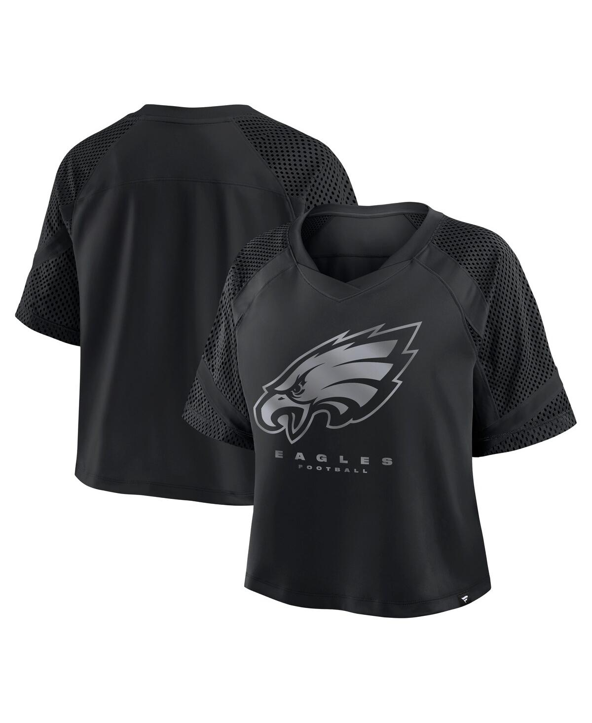 Women's Philadelphia Eagles Oversized Raglan V-Neck Blackout Fashion Jersey - Black