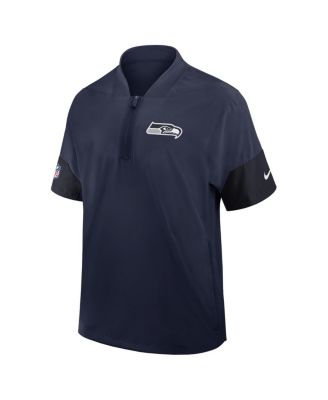 Men's College Navy Seattle Seahawks Sideline Short Sleeve Quarter-Zip Performance Coach Jacket