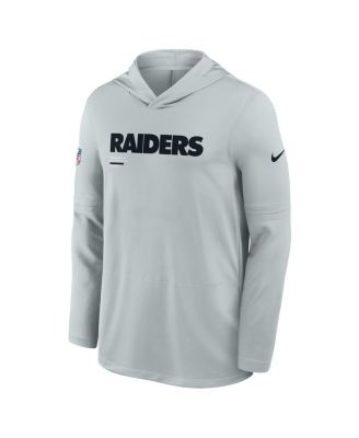 Men's Silver Las Vegas Raiders Sideline Pure Fury Performance Long Sleeve Hoodie T-Shirt