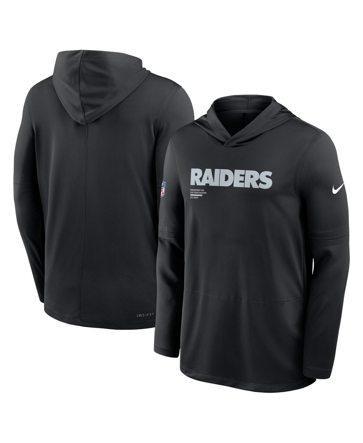 Nike Black Las Vegas Raiders Sideline Pure Fury Performance Long Sleeve Hoodie T-shirt In Black