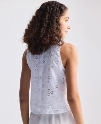 Women's Button Back Embroidered Crop Top