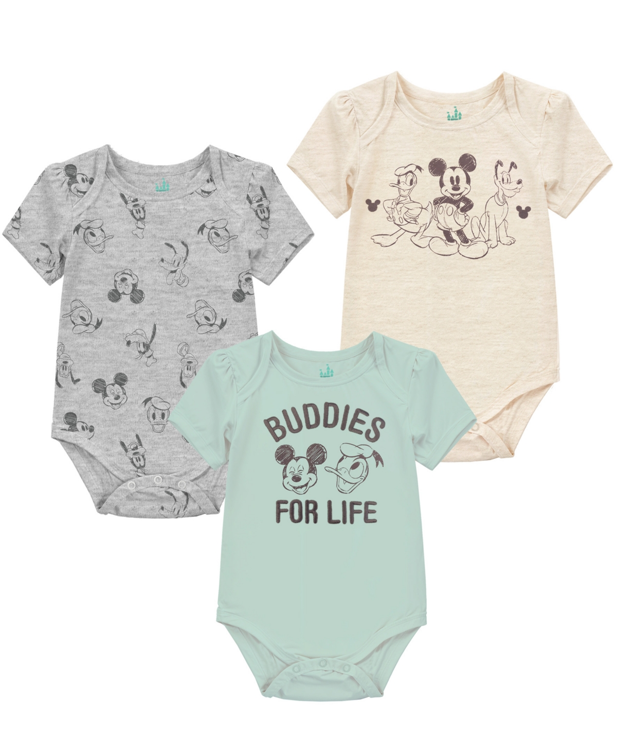 Disney Baby Boys 3-pack Mickey Mouse Short Sleeve Bodysuit In Multi