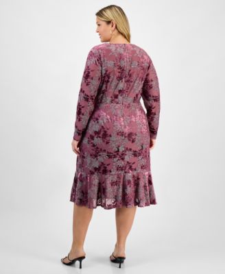 Plus Size Print V-Neck Long Sleeve Dress