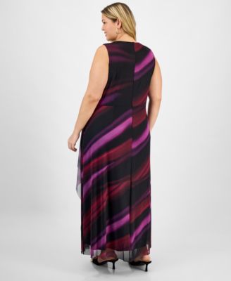 Plus Size Floral Long-Sleeve Flounce-Hem Midi Dress