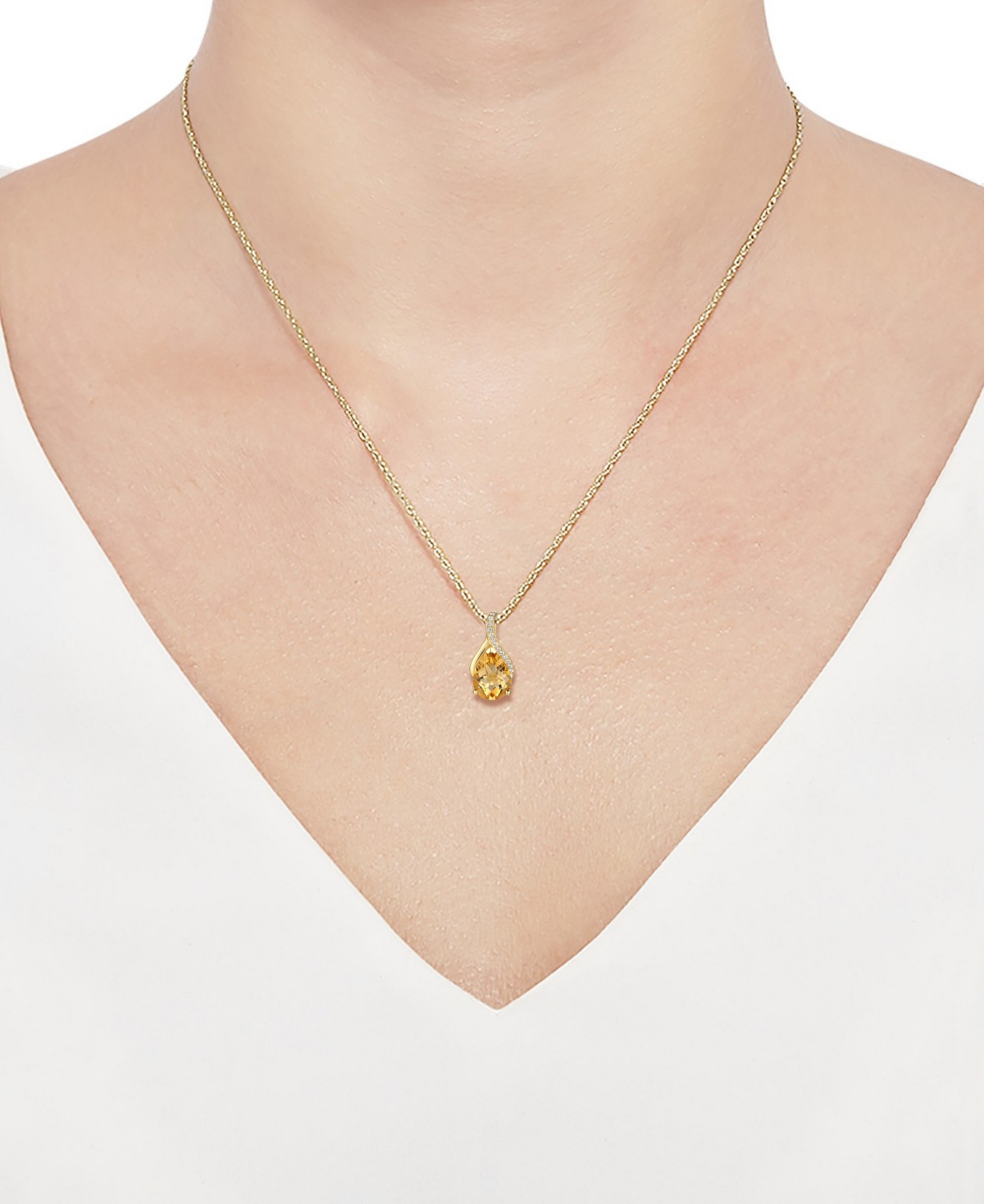 Macy's Citrine (1-1/2 Ct. T.w.) & Diamond Accent Pear 18" Pendant Necklace In 14k Gold In Yellow