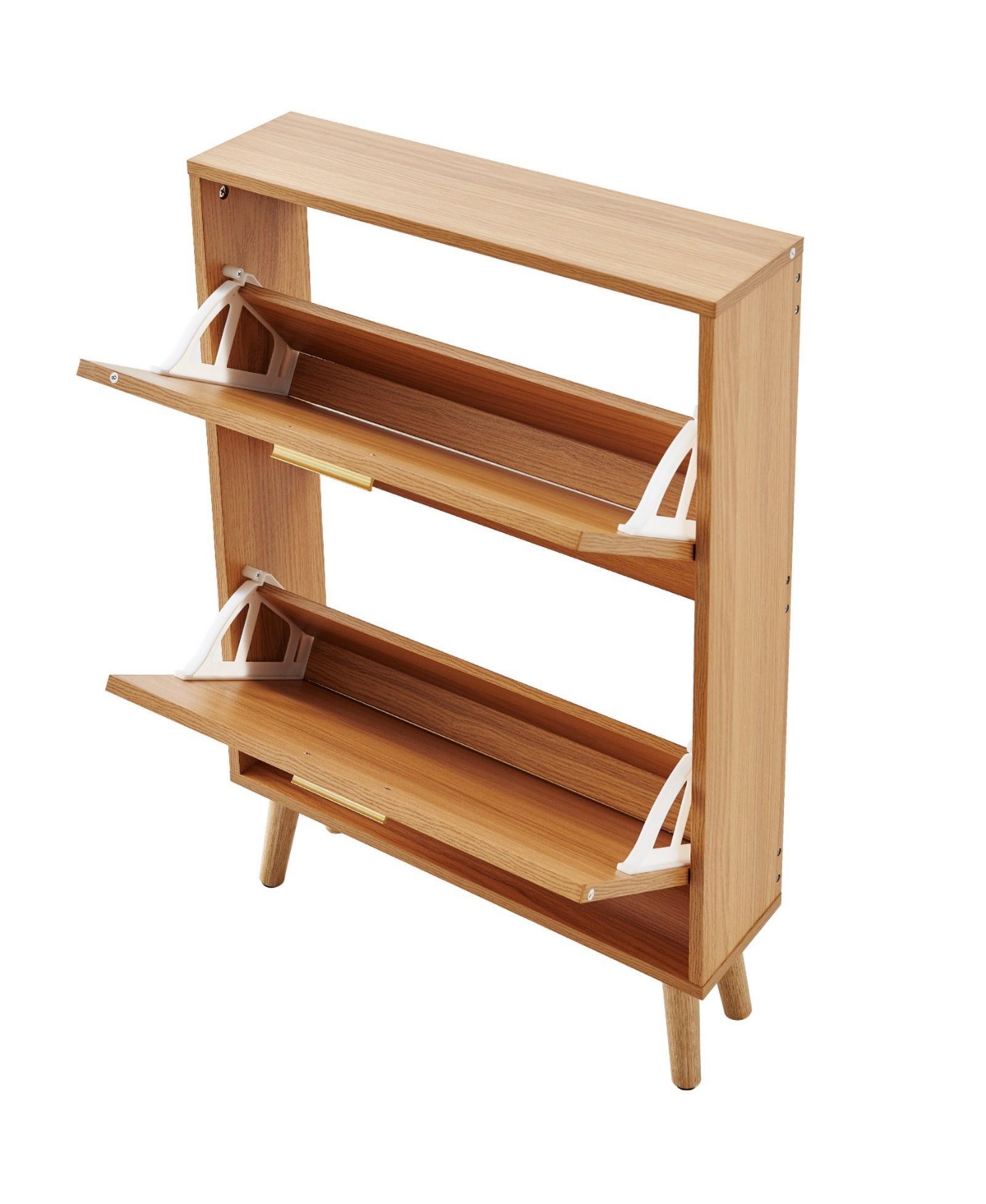 Shoe Cabinet with 2 Flip Drawers and Rattan Doors, Freestanding Entryway Organizer - Natural