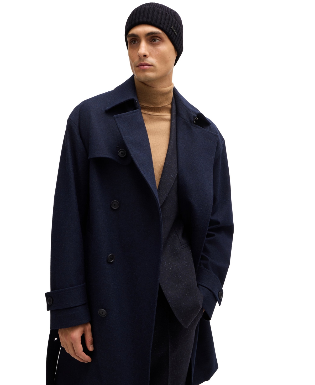 Hugo Boss Ribbed Beanie Hat In Responsible Virgin Wool In Black