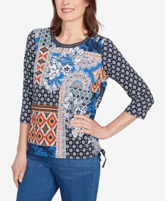 Petite Batik Patchwork Drawstring Closure Top