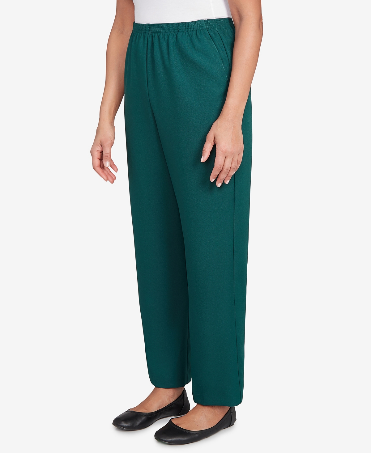 Alfred Dunner Petite Classic Poly Accord Short Length Pants In Green
