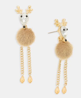 Holiday Lane - Gold-Tone Crystal Reindeer Linear Earrings