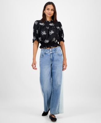 Petite Embroidered Puff-Sleeve Blouse, Macy's Exclusive