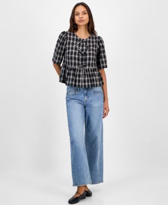 Women's Plaid Tie-Front Peplum Top, Macy's Exclusive 