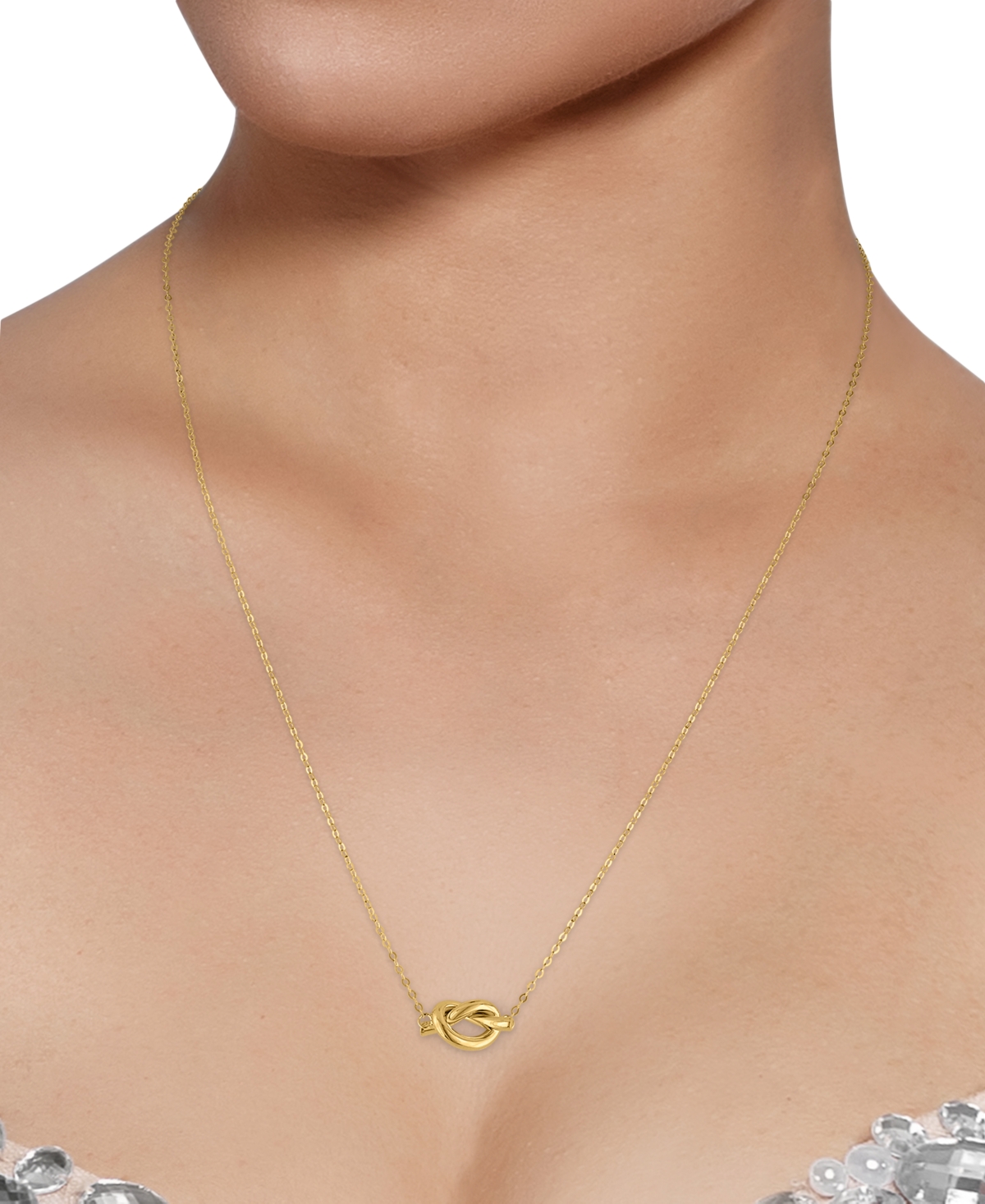 Macy's Polished Love Knot Station 18" Pendant Necklace In 10k Gold In Gold