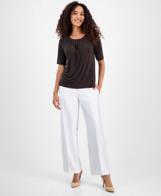 Women's Pleat Neck Knit Top, Regular & Petite