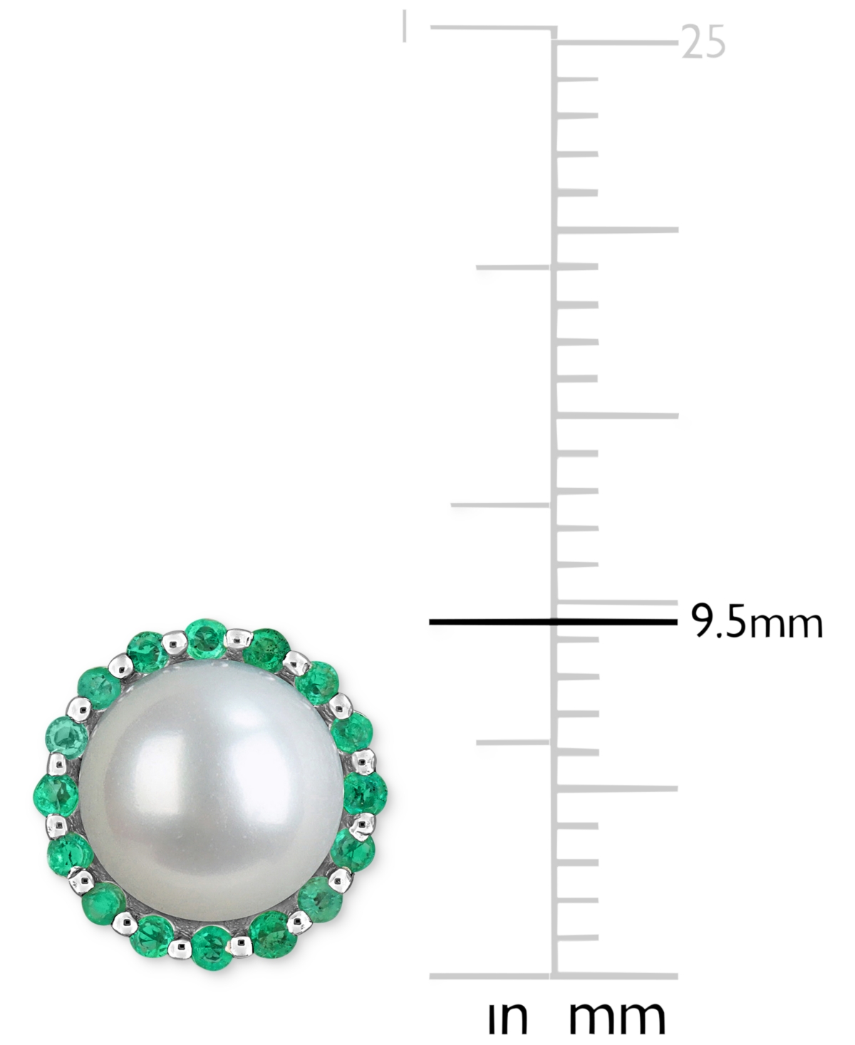 Macy's Cultured Freshwater Pearl (7mm) & Emerald (3/8 Ct. T.w.) Halo Stud Earrings In Sterling Silver In Metallic