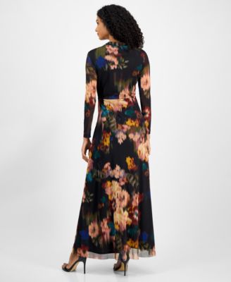 Petite Twist Front Mesh V-Neck Maxi Dress