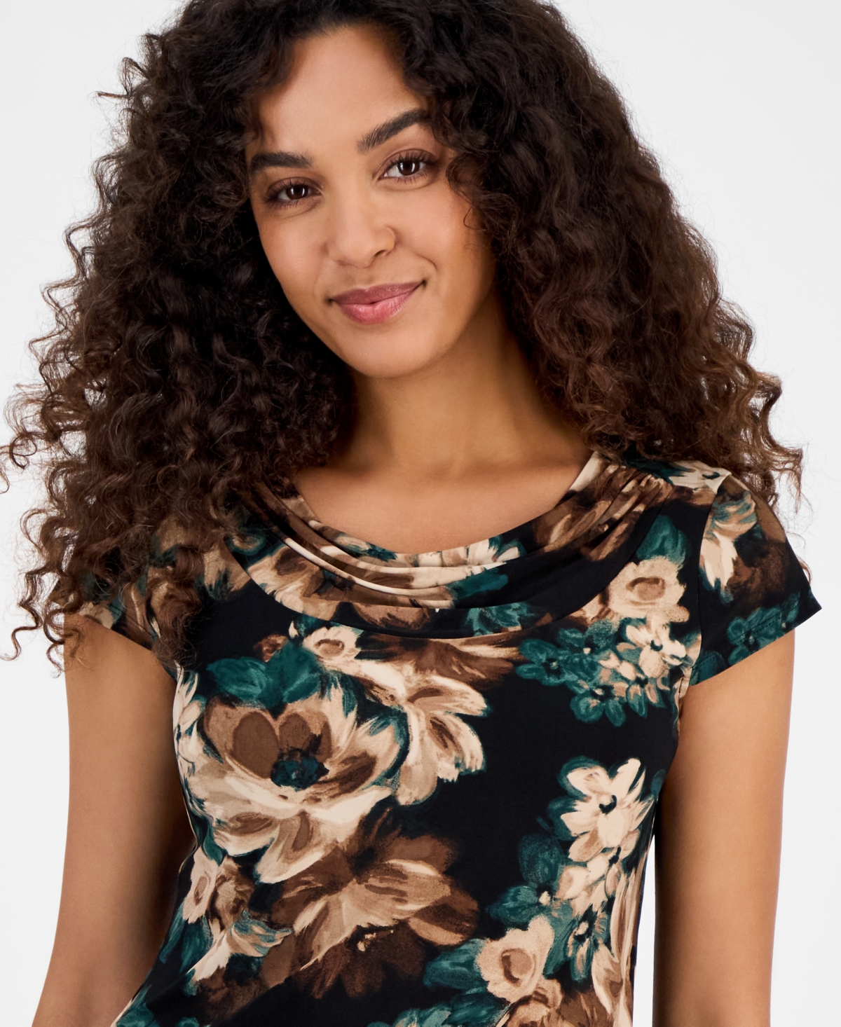 Kasper Women's Regular & Petite Cowl Neck Cap Sleeve Top, Regular & Petites In Green