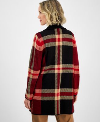 Women's Plaid Faux-Button Cardigan